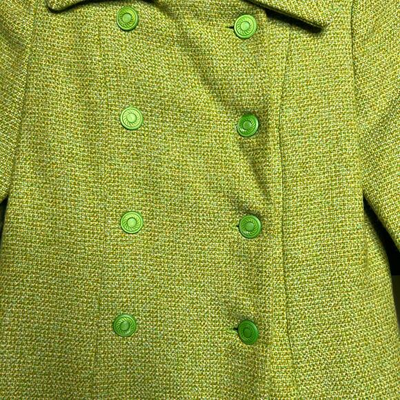 Vintage 60s Childrens Size 7 8 Green Double Breasted Wool Coat Button Front - Picture 6 of 10